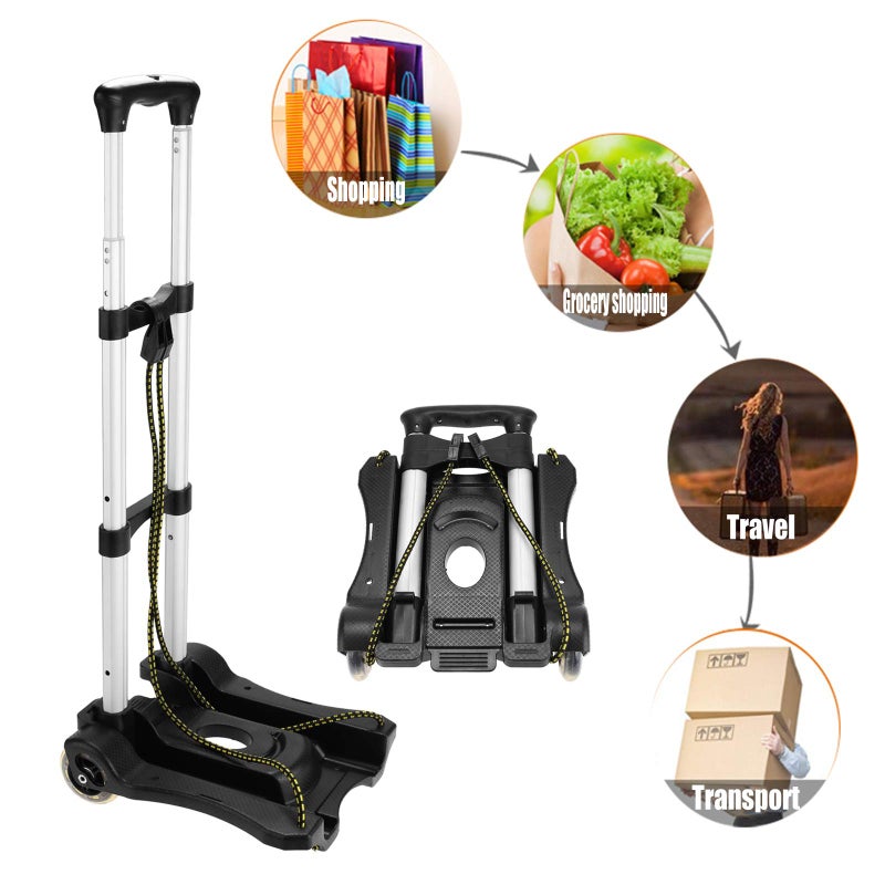 Aceshin Portable Hand Truck Aluminum Folding Luggage Cart Lightweight Compact Trolley with Elastic Hook Rope for Travelling Moving Luggage Personal and Office Use 80 LB - Image 2
